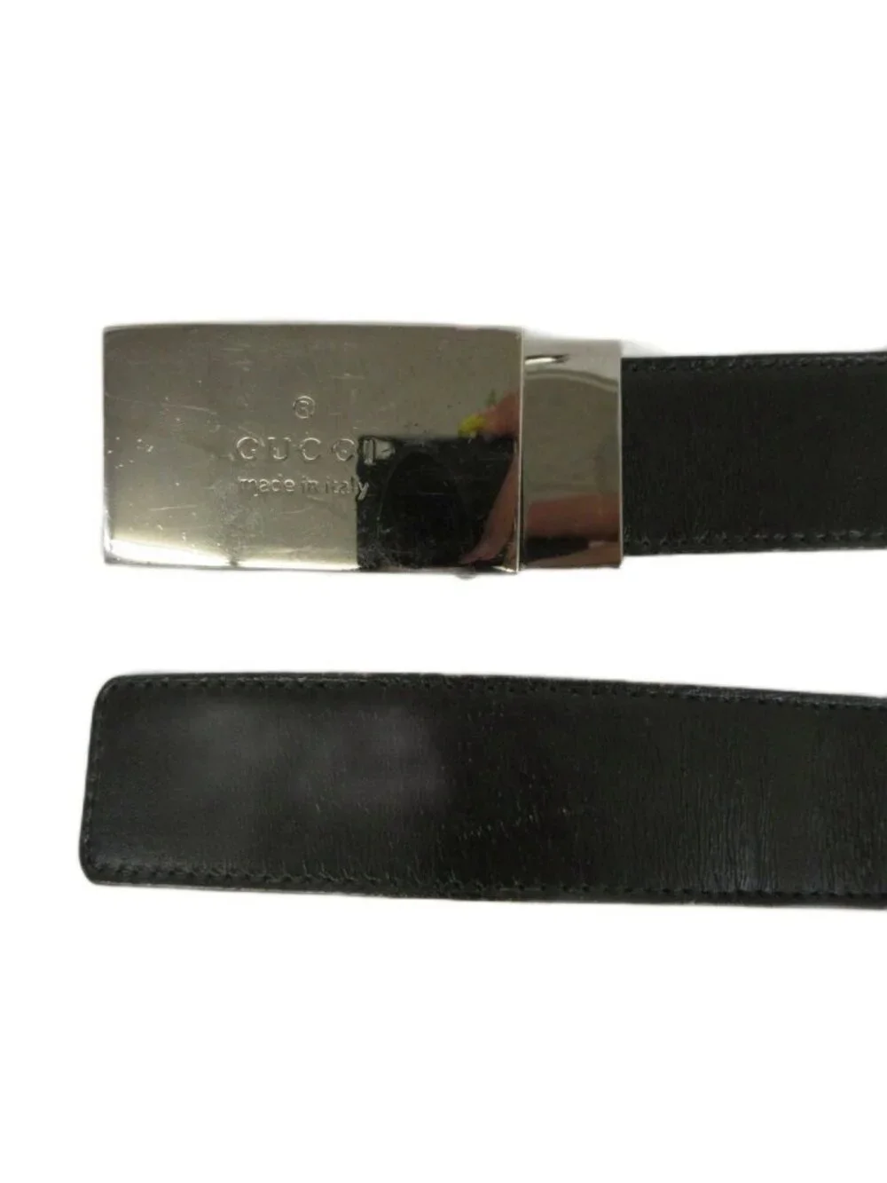 Gucci Vintage Belt Leather Buckle Logo Square Plate 90/36 Black